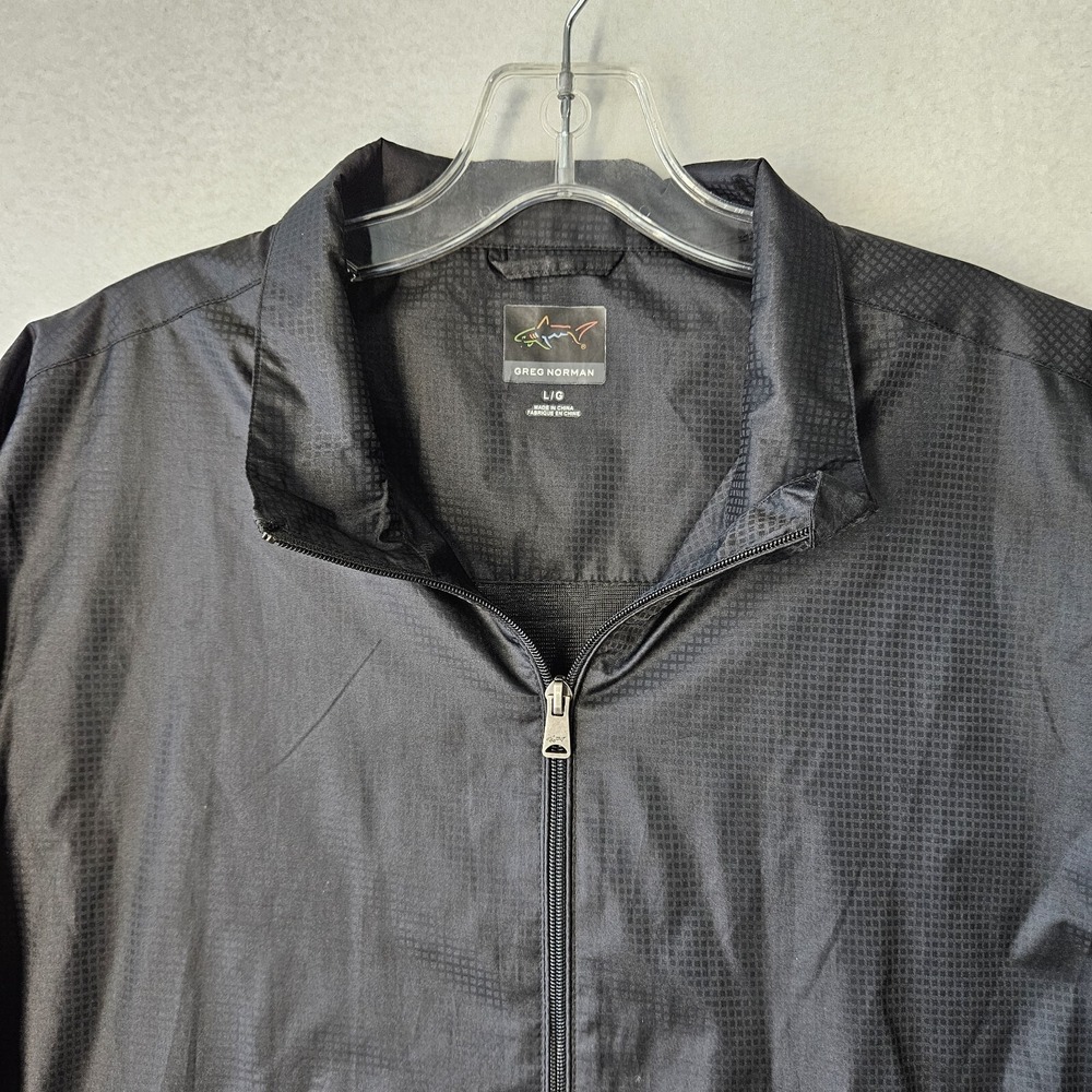 Greg Norman Windbreaker Jacket Men Large Black Long Sleeve Full Zip Pocket Golf